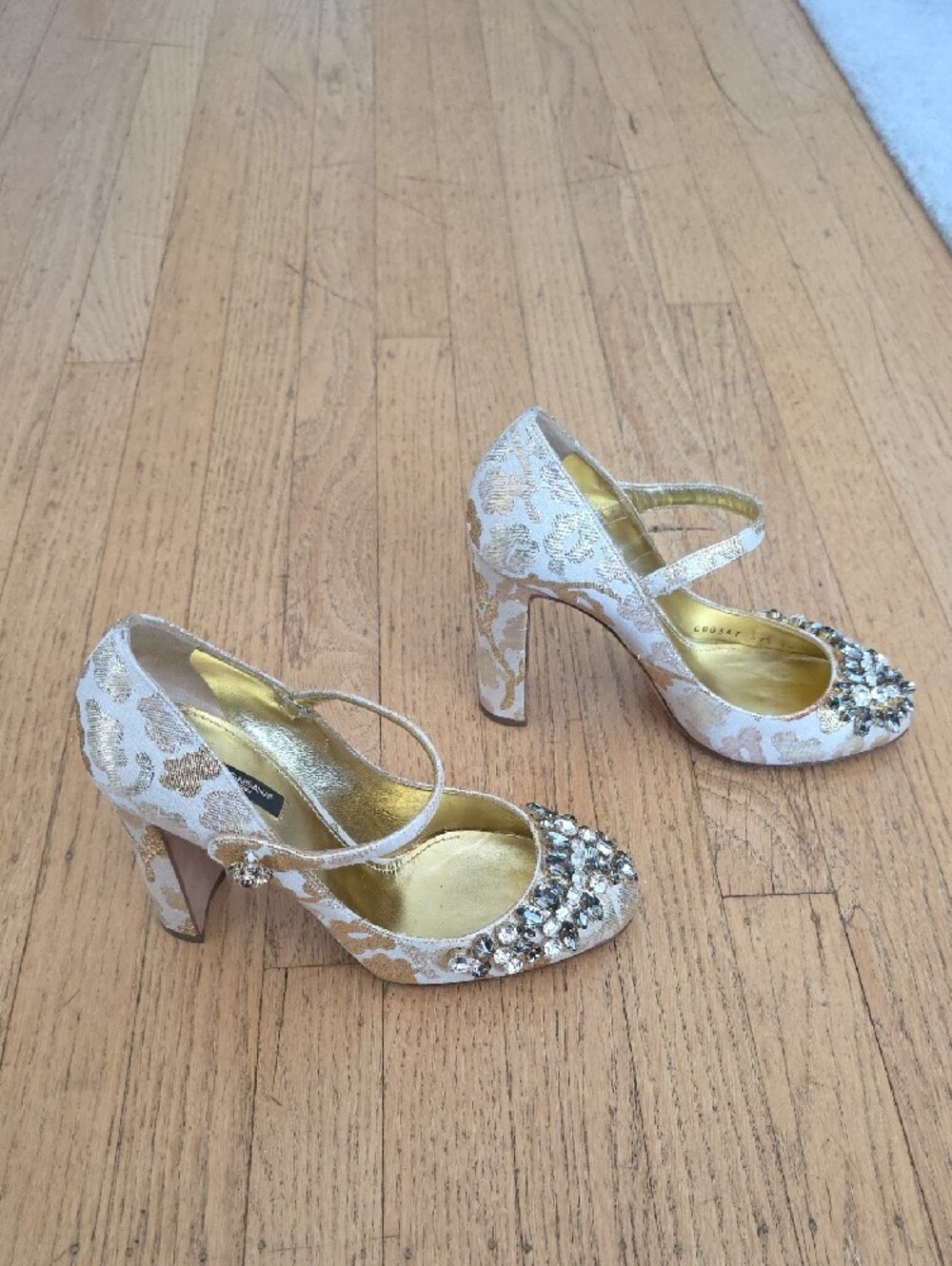 Dolce & Gabbana Heels Gold Jeweled Mary Jane